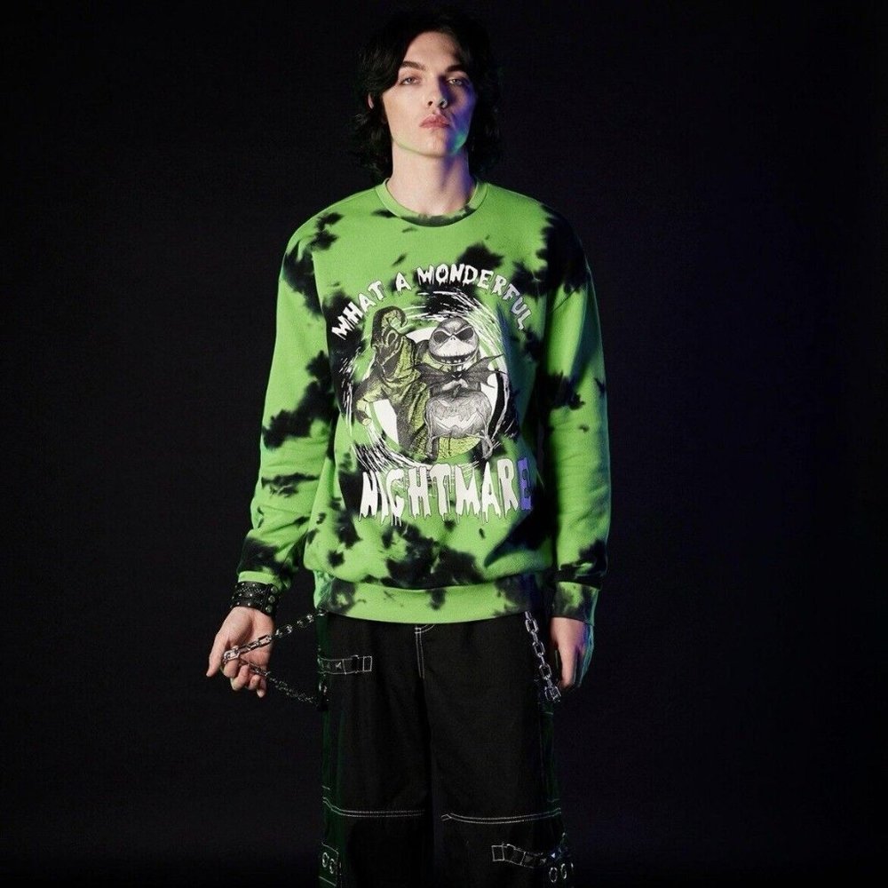 Nightmare Before Christmas Jack & Oogie Boogie Sweatshirt Glow In Dark MEDIUM
